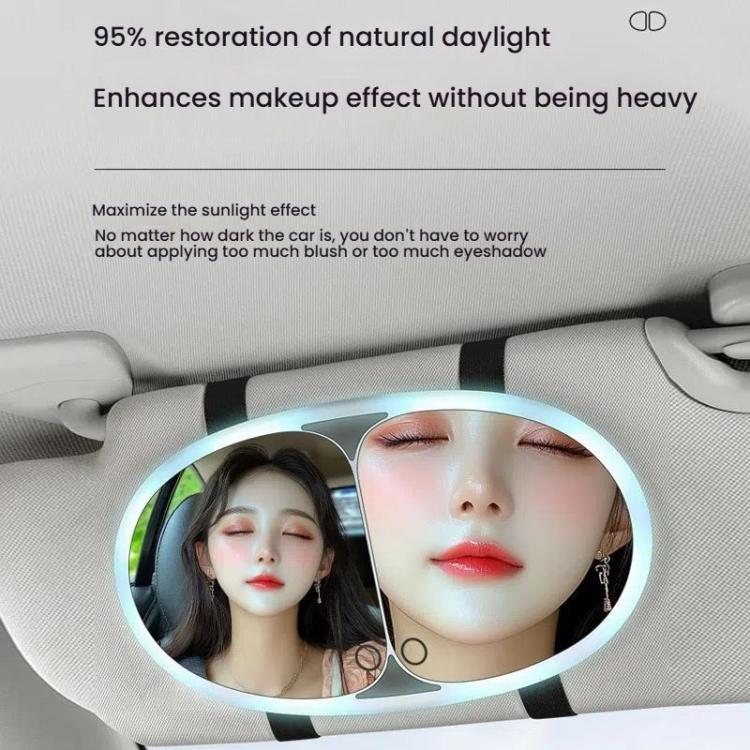 Car sun visor LED mirror installed on a sun visor with bright circular light
