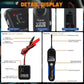 Automotive circuit tester detail: rotary receiver switch, test button, and probe connection