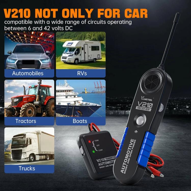 Automotive circuit tester for 6–42V DC circuits with receiver probe and sender unit