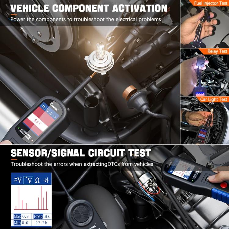 Vehicle circuit test tool with color screen and connected probe cables