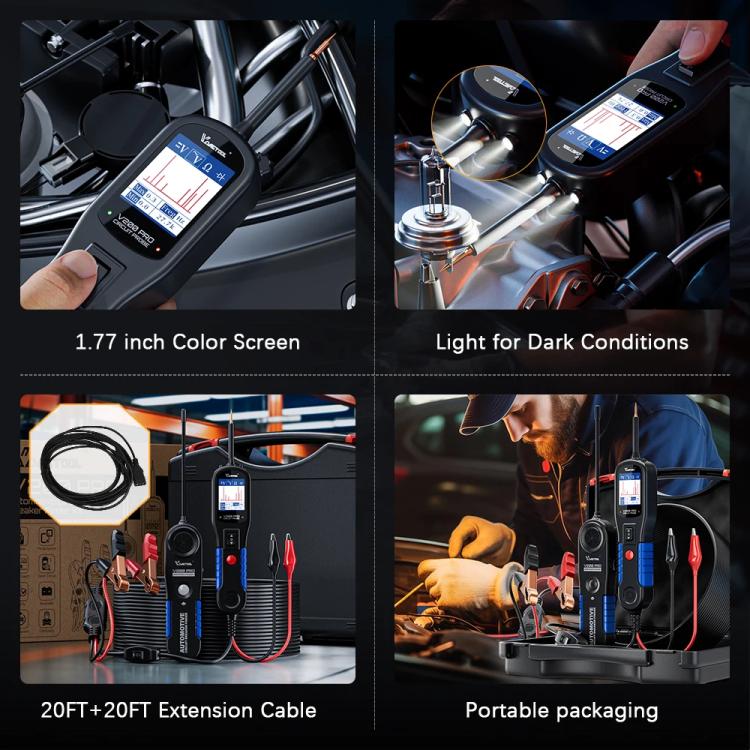 Automobile circuit tester with 1.77-inch color display and included extension cable