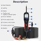 Automotive circuit tester front view with LCD screen, buttons, and coiled cable