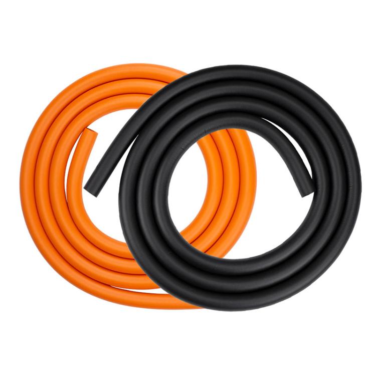 Orange and black foam anti-rattle bicycle cable tubes, two coiled lengths