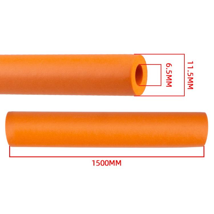 Orange foam anti-rattle cable tube with visible cut end and length