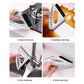 Multi-surface cleaning tool with white frame, black bristle brush, and scraper