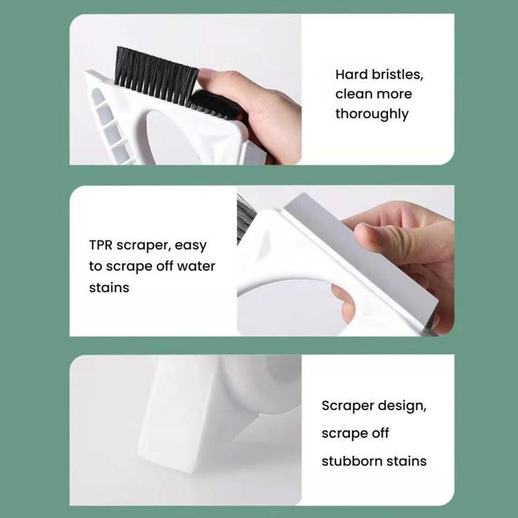 Window cleaning tool with black bristles and TPR-style scraper edge