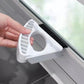 White window gap brush with black bristles and curved scraper for glass edges