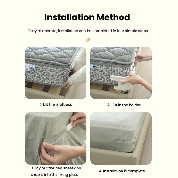 Four-step installation of anti-slip sheet clips on bed and sofa
