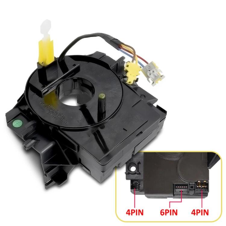 Steering wheel clock spring coil with circular center and multi-pin electrical connectors