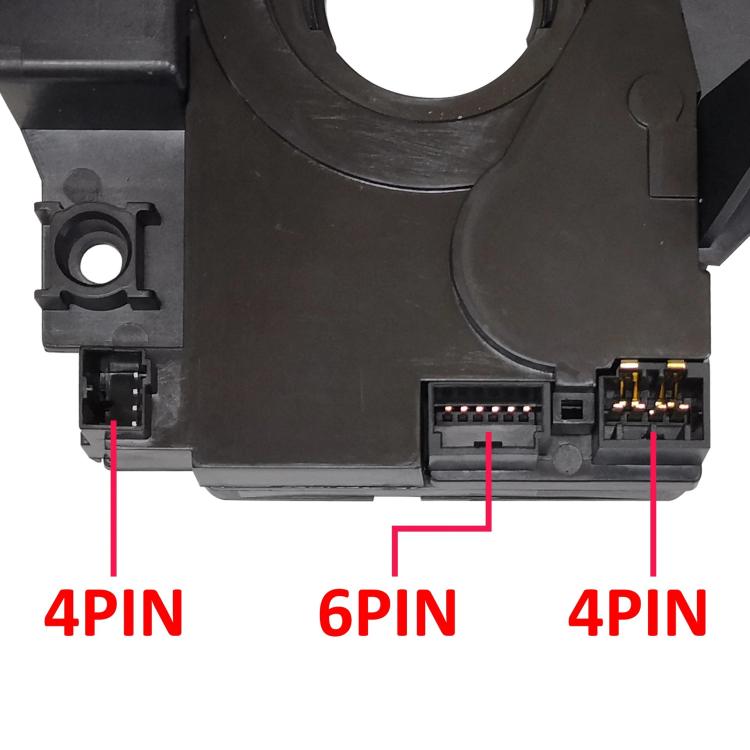 Clock spring coil connector with 4-pin, 6-pin, and 4-pin terminal layout