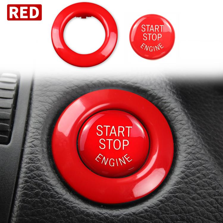 Red circular one-key start button cover with Start Stop Engine lettering