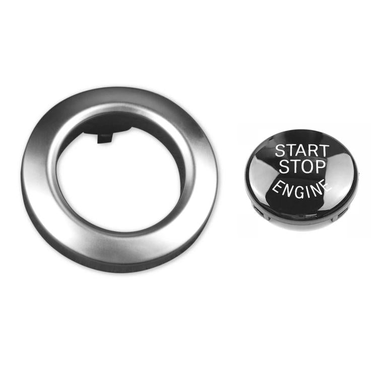 Silver metallic start/stop engine button cover with Start Stop Engine lettering
