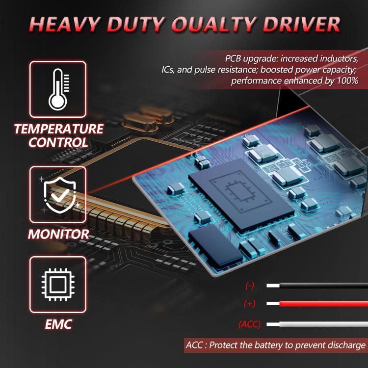 Motorcycle spotlight driver PCB with temperature control, EMC monitor, and wired connectors