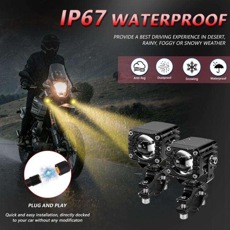 Black waterproof-style motorcycle wired demon eye spotlight pair with metal mounting brackets
