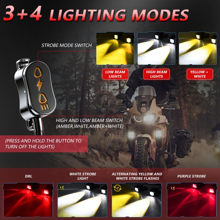 Wired motorcycle spotlight remote switch with buttons and multiple lighting mode control