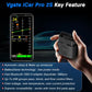 Black Bluetooth OBD2 diagnostic adapter in hand with multiple indicator graphics