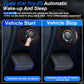 Black Bluetooth OBD2 diagnostic adapter with blue LED ring near ignition button