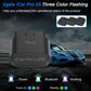 Black Bluetooth OBD2 diagnostic adapter with blue ring showing power and Bluetooth status