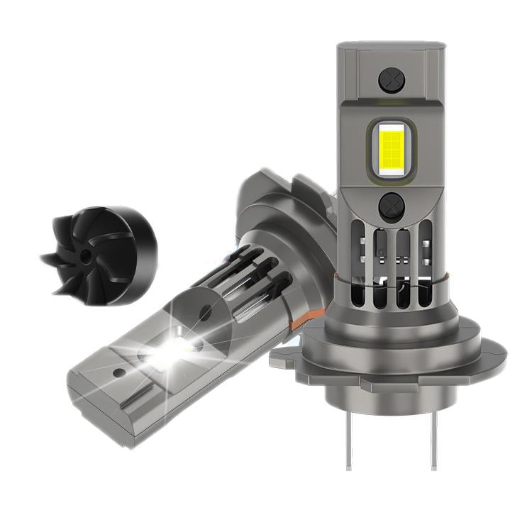 Pair of direct-plug mini LED car headlights with metal housing and cooling fins