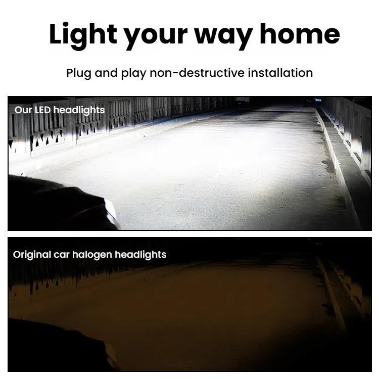 LED headlight set producing a bright beam pattern on the road surface