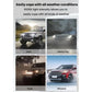 LED headlight beams visible in rain, fog, dust, and snow weather scenes