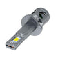 Mini LED car headlight bulb with fan cooling, silver housing, front LED chip window