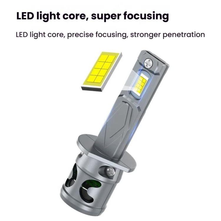 Mini LED car headlight bulb with fan cooling, upright body with twin LED light arrays