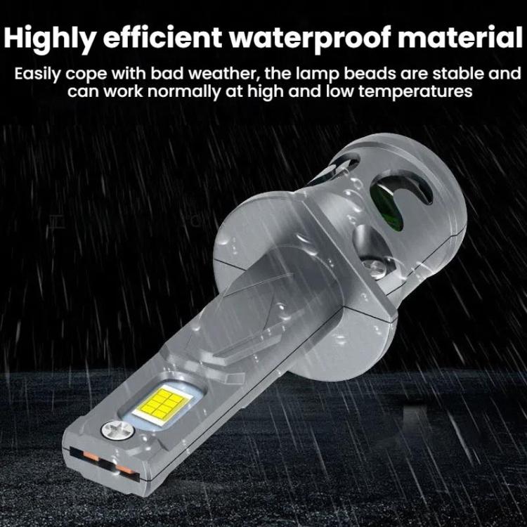 Mini LED car headlight bulb with fan cooling, sealed housing and LED chip under rain