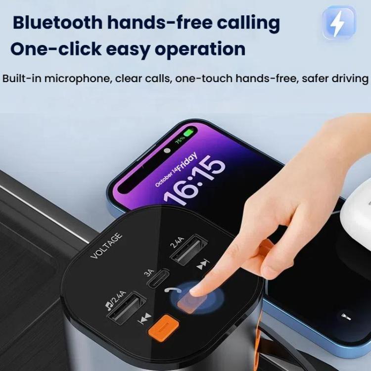 Car Bluetooth USB charger with control buttons and indicator icons
