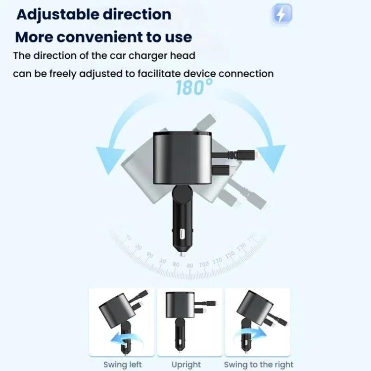 Car charger with adjustable head showing rotating connector direction