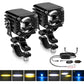 Motorcycle LED spotlight pair with black housings and silver reflective lenses