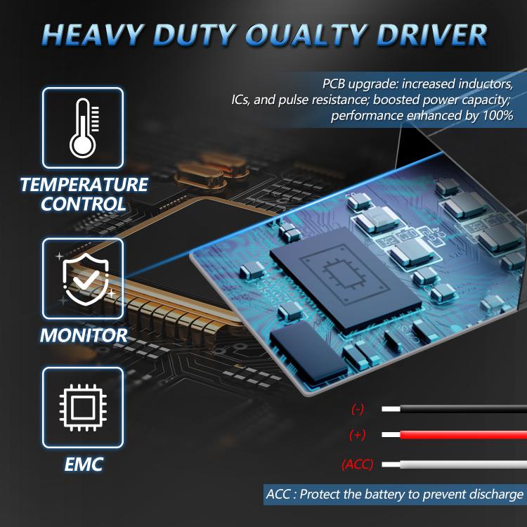 Motorcycle LED spotlight driver circuit board with temperature control and connectors