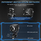 Motorcycle LED spotlight mounting brackets with screw sizes and attachment positions