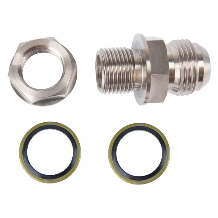 Oil filter connector plug with hex nut and two green seal rings