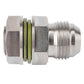 Threaded oil filter connector plug with metal hex body and green gasket
