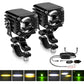 Black motorcycle spotlight pair with mounting brackets and cable harness
