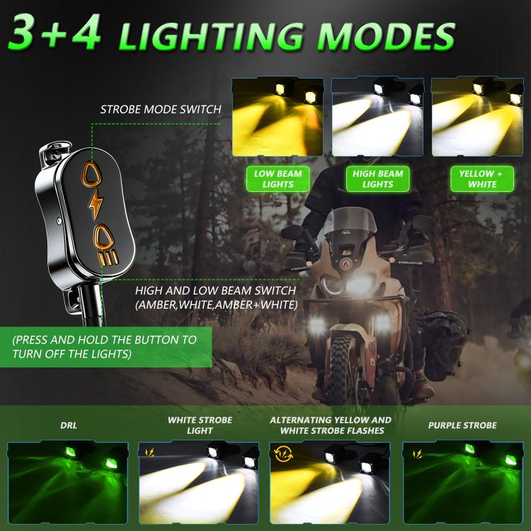 Motorcycle spotlight remote switch with strobe and low/high lighting mode effects
