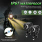 Motorcycle LED spotlight kit with green-tinged beam and power cable