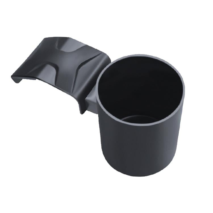 Car dashboard cup holder insert with mug-sized cylindrical holder and angled support