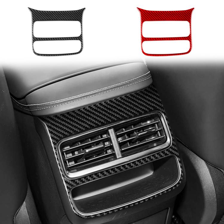 Pair of A/C vent adjustment frame stickers, black and red carbon-fiber, dual openings