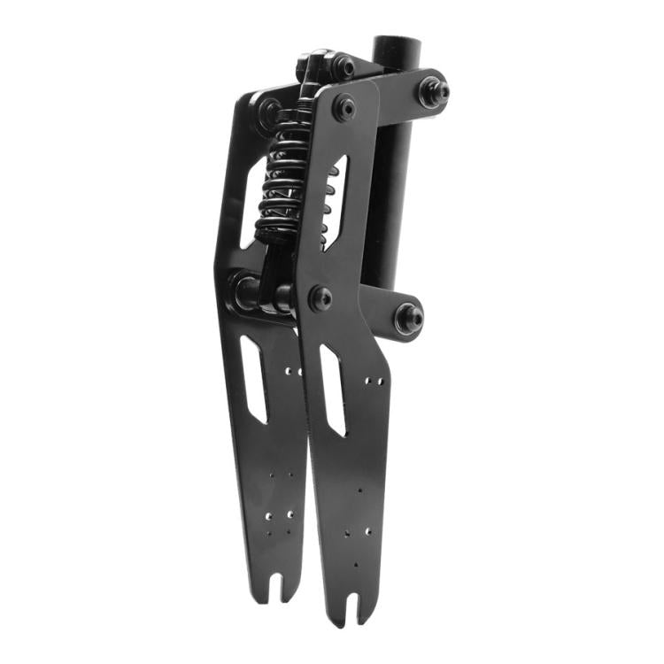 Black vertical front shock absorber fork with coil spring and mounting bolts