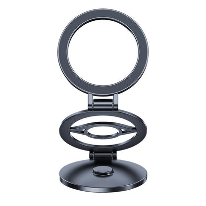 Magnetic car phone holder with foldable 3-axis rotating ring stand and circular base