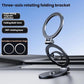 Foldable 3-axis magnetic phone holder with rotating ring mount on a car dashboard