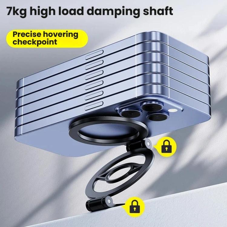Adjustable magnetic phone mount with damping shaft and rotating ring clamp
