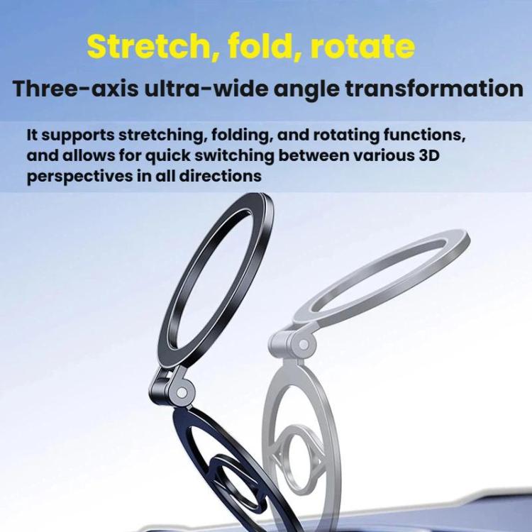 Fold-and-rotate magnetic phone holder with wide-angle ring mount for car use