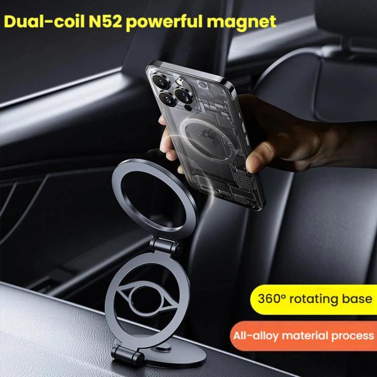 Magnetic car phone holder holding a smartphone with 360° rotating ring base