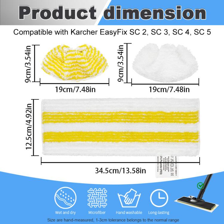 Flat white microfiber mop pad with yellow stripe, replacement attachment
