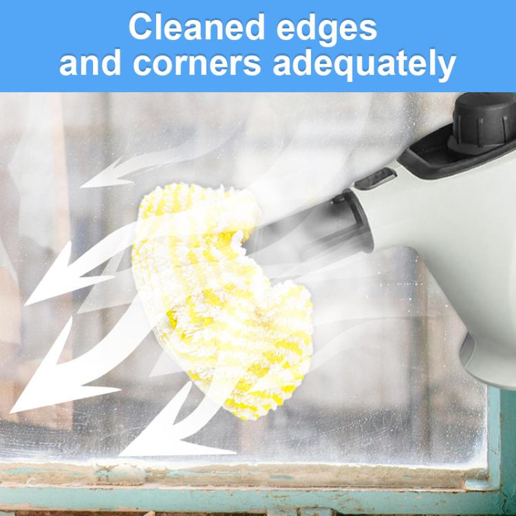 Yellow microfiber mop pad cleaning corners under steam, replacement attachment