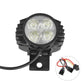 2-in-1 LED scooter headlight, round lens in black mount with cable connections