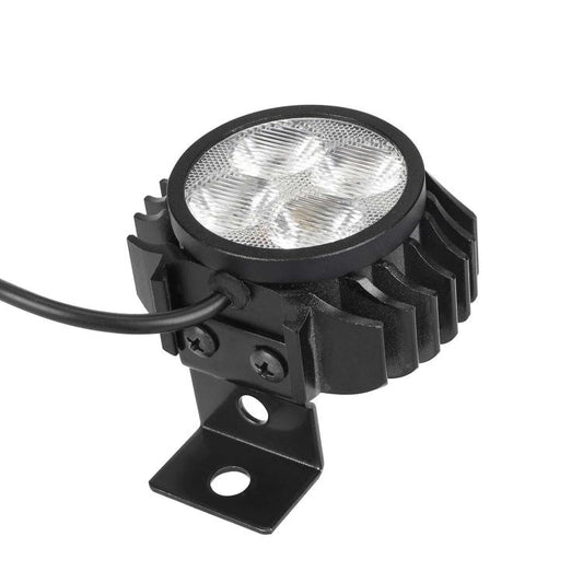 2-in-1 LED scooter headlight with round clear lens and black heat-sink style casing